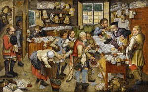 De Betaling van de Tienden bekend als Dorpsadvocaat, tussen 1617 en 1622 door Pieter Brueghel the Younger