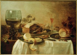 Stilleven met pastei door Pieter Claesz