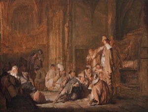 Een wachtkamer scène in een kerk