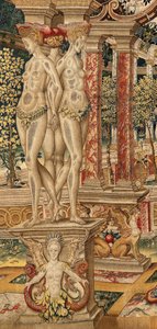 Vertumnus en Pomona: Vertumnus getransformeerd in een snoeier. ca. 1550 (tapijt)
