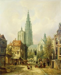 Een uitzicht op Antwerpen door Pieter Cornelis Dommershuijzen