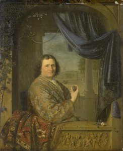 Portret van een man met een horloge door Pieter Cornelisz Slingelandt van