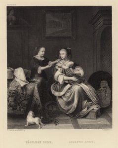 Huiselijke scène door Pieter Cornelisz van Slingelandt