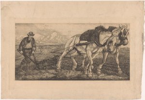 Twee ploegende paarden