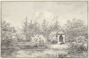 Gezicht in het park van Leiduin, met huisje tussen de bomen door Pieter Ernst Hendrik Praetorius