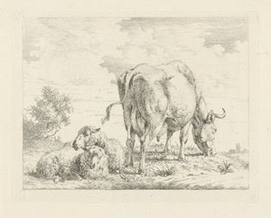 Koe met twee schapen door Pieter Gerardus van Os