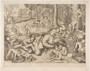 De koopman beroofd door apen, 1562 door Pieter Heyden van der