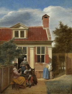 Een gezelschap in de binnenplaats achter een huis, 1663-1665