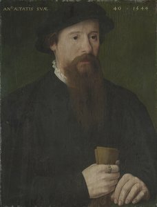 Portret van een man die zijn handschoenen vasthoudt door Pieter Jansz. Pourbus