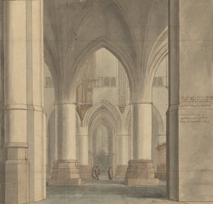 Het koor en de noordelijke kooromgang van de Sint-Bavokerk, Haarlem door Pieter Jansz. Saenredam