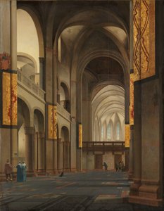 Het schip en koor van de Mariakerk in Utrecht (detail) door Pieter Jansz Saenredam