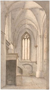 Zicht op het interieur van de kerk van St. Cunera in Rhenen (prov. Utrecht) door Pieter Jansz Saenredam