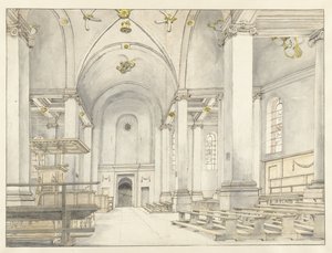 Zicht op het schip van de Nieuwe Kerk, Haarlem, naar het westen