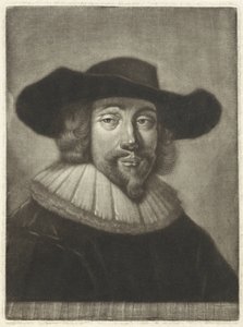 Portret van een man met een hoed en kraag door Pieter Louw