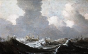 Vier schepen voor een storm door Pieter Mulier the Elder