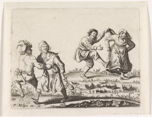 Twee dansende boerenparen door Pieter Nolpe