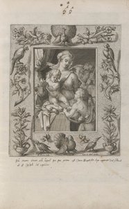 Heilige Familie met de jonge Sint Johannes de Doper, in een uitgebreide lijst