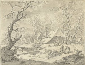 Winterlandschap met boerderij door Pieter Pietersz. Barbiers