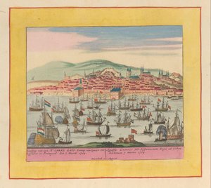 Aankomst van de Hollands-Engelse vloot met koning Karel III te Lissabon, 1704