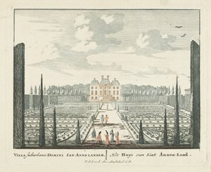 Gezicht op landhuis Clingendael te Den Haag Uitgeleesene Gesichte van het Wijdvermaarde Loo als andere vorstelijke Huisen Admirandorum quadruplex spectaculum door Pieter Schenk (I)