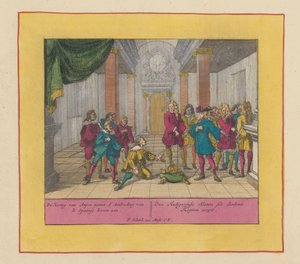 Hertog Filips van Anjou accepteert de Spaanse kroon, 1700 door Pieter Schenk (I)