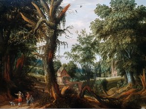 Boslandschap met figuren door Pieter Stalpaert