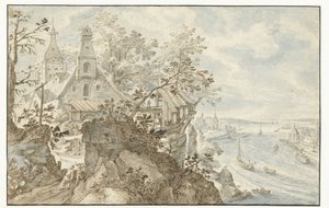 Rivier met links een kapel