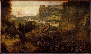 Slag tussen Filistijnen en Israëlieten: Saul en zijn schildknaap werpen zich op hun zwaard door Pieter Bruegel the Elder