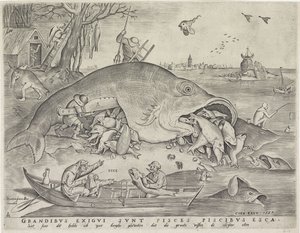 Grote vissen eten de kleine vissen, gegraveerd door Pieter van der Heyden, 1557 door Pieter The Elder after Brueghel