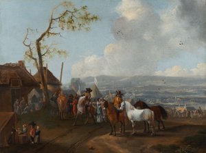 Kampeertafereel (olieverf op doek)