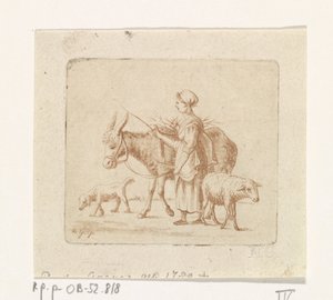 Herderin met muilezel, schaap en hond