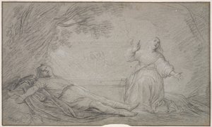 Een mythologische scène van een vrouw die rouwt om de dood van een jonge man door Pieter de Grebber
