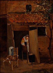 Meisje wast kleren in een binnenplaats in Zwolle, na 1653 door Pieter de Hooch