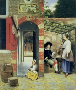De binnenplaats van een huis in Delft door Pieter de Hooch