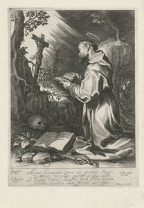 De heilige Franciscus, knielend voor crucifix