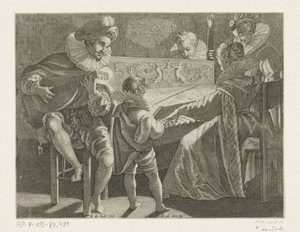 Musicerend gezelschap bij toortslicht
