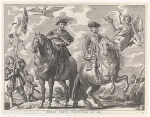 Karel V en Ferdinand te paard door Pieter de Jode (II)