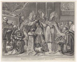 Karel V tot keizer gekroond door de paus door Pieter de Jode (II)