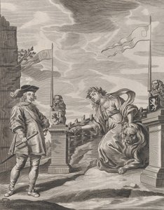 Plaat 6: Ferdinand ontvangt de sleutels van de stad Gent, uit Guillielmus Becanus