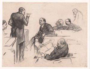 Kamerleden mr. H.C. Verniers van der Loeff, mr. A.J.W. Farncombe Sanders, mr. G.M. van der Linden, J. Willink en Jhr. mr. Ruys van Beerenbroek door Pieter de Josselin