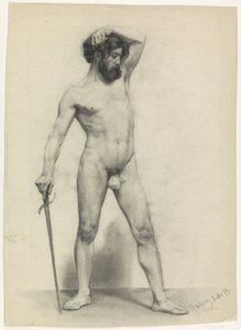 Staand mannelijk naakt met zwaard, naar rechts door Pieter de Josselin