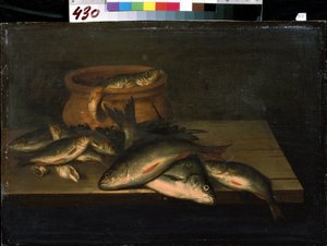 Stilleven met vissen door Pieter de Putter