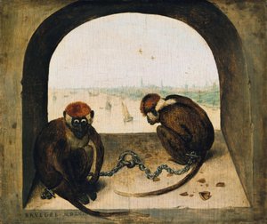 Twee geketende apen door Pieter Bruegel the Elder