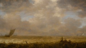 Een ondiepe zee met vissersboten, ca. 1640