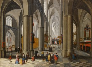 Interieur van een kathedraal met figuren door Pieter the Elder Neefs