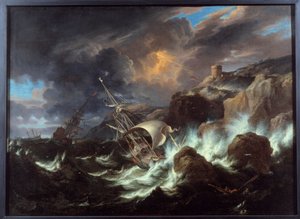 Storm op zee. Schilderij door Pieter Mulier II de Jonge door Pieter the Younger Mulier