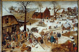 De betaling van de tiende of de volkstelling in Bethlehem. Schilderij door Pieter Brueghel de Jonge (1564-1638) 17e eeuw Caen, Musée des Beaux Arts