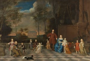 De Amsterdamse koopman Jeremias van Collen (1619-1707) met zijn vrouw en hun twaalf kinderen door Pieter van Anraedt (attributed to)