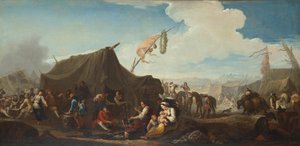 Kamperen met sutler tent door Pieter van Bloemen