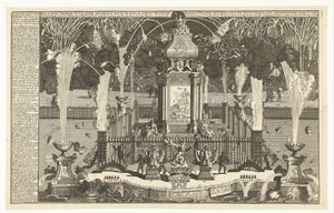 Vuurwerk ter ere van de vrede van Utrecht, 1713 door Pieter van Buysen jr.